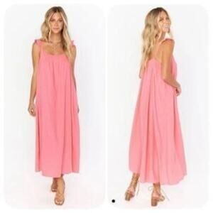 Show Me Your Mumu Oasis Ruffle Maxi Dress – Breezy Pink Linen Blend Size M